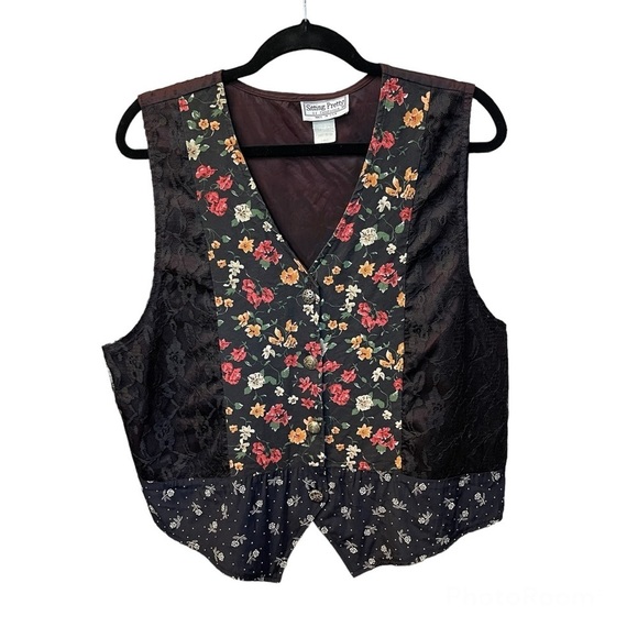 Sitting PRETTY OF CALIFORNIA - Vintage 80s floral boho suit vest Sz L RARE - Picture 3 of 10